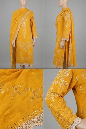 Vibrant Mustard Yellow Embellished Shirt and Dupatta.