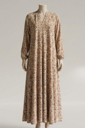 Vintage Warm Autumn Ditsy Floral V-Neck Maxi