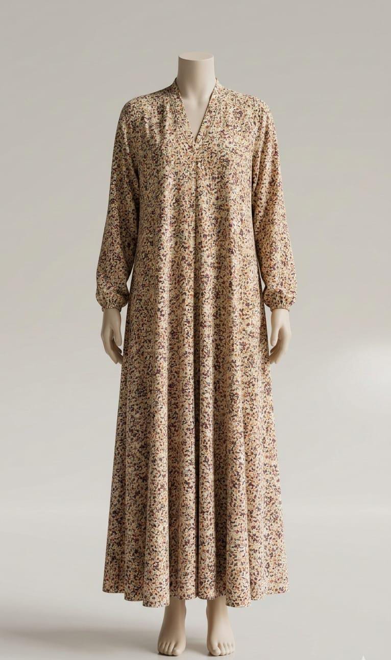 Vintage Warm Autumn Ditsy Floral V-Neck Maxi